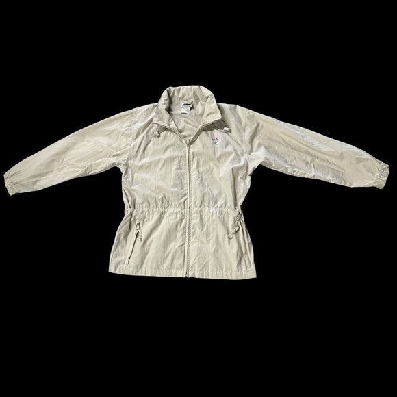 Vintage Windbreaker Jacket 1990s Northern Reflections Beige M Embroidered Tulips - Picture 2 of 9
